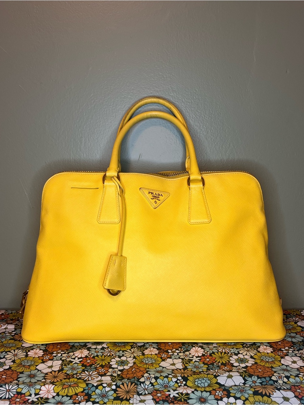 PRADA Large Saffiano Canary Yellow Promenade Satchel